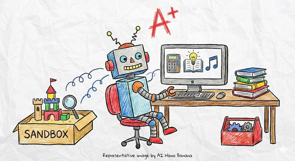 Sandox For Math AI Learns to Code, Create, and Solve Math in Virtual Sandbox